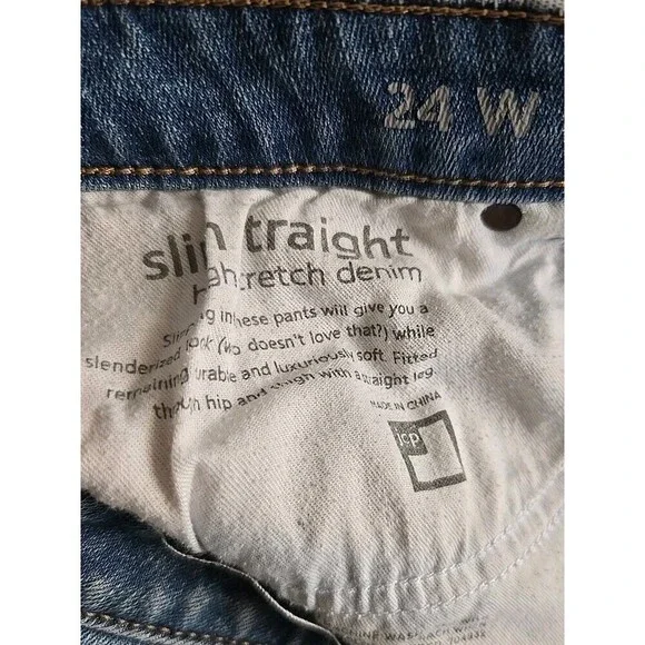 JCP women's slim straight high stretch denim Blue Plus Size 24 W Well worn - Picture 3 of 4